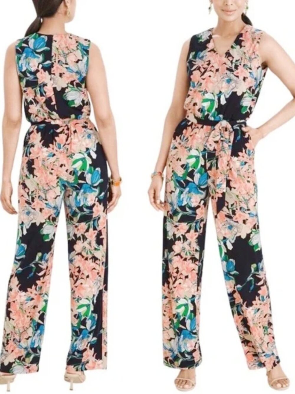 Chico's Spring Collection  sleeveless Floral Jumpsuit Size 1P